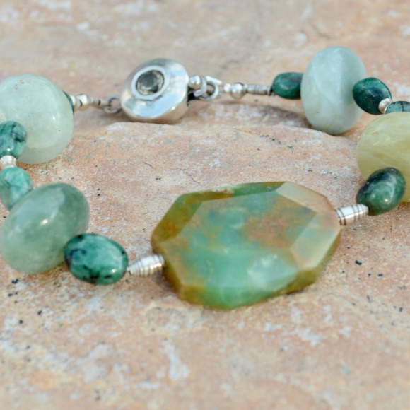Aquamarine Chrysoprase Emerald Sterling Bracelet - Picture 5 of 8